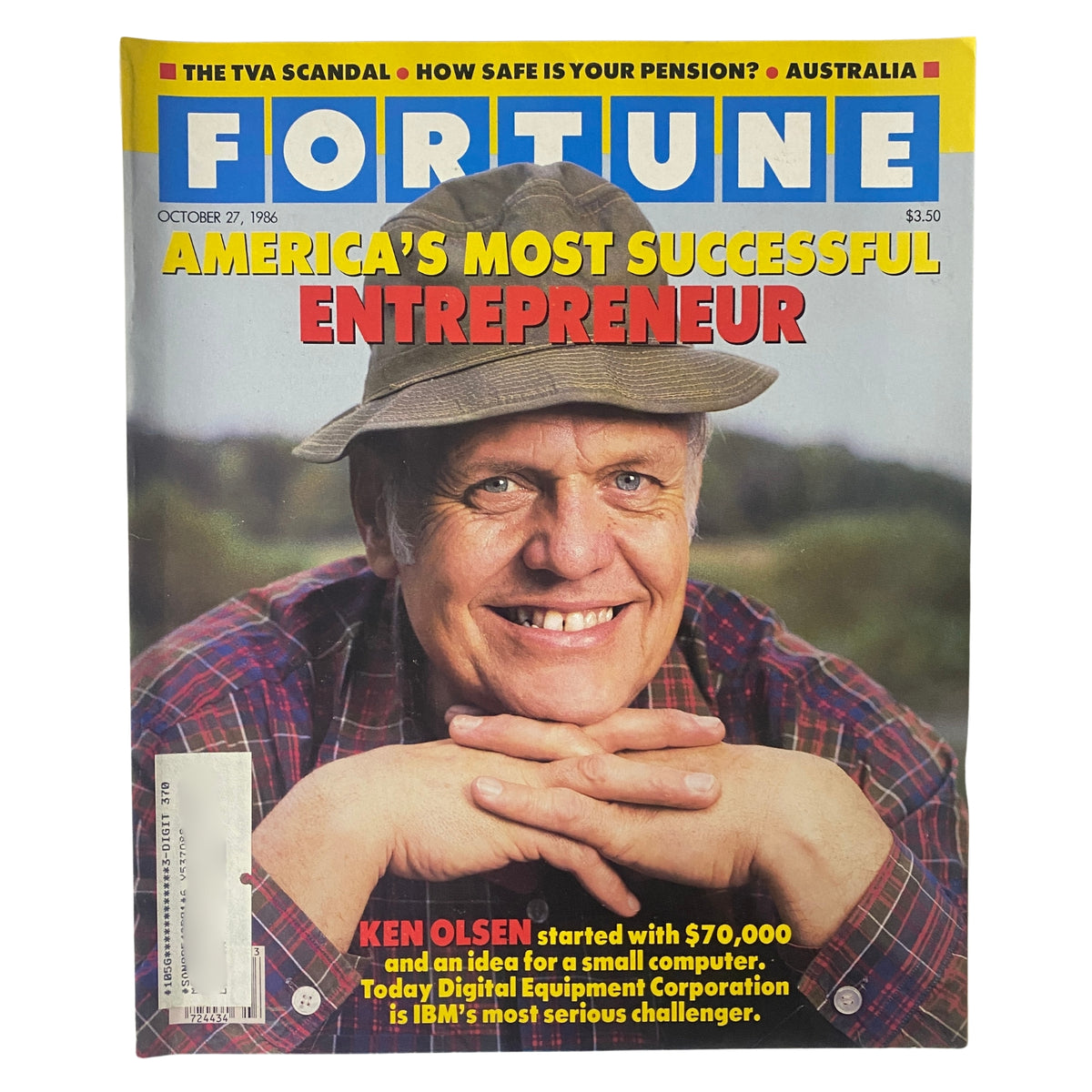 Cover of Fortune Magazine from October 27, 1986 featuring Ken Olsen, titled 'America's Most Successful Entrepreneur' highlighting his influence on Digital Equipment Corporation.