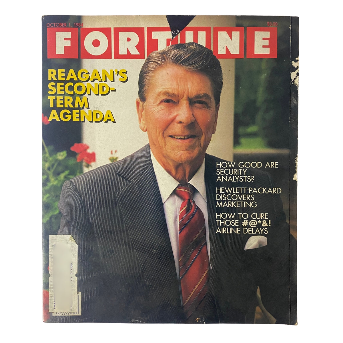 Fortune Magazine cover from October 1, 1984, featuring Ronald Reagan and the headline 'Reagan's Second-Term Agenda'. This vintage issue explores economic themes of the 1980s.