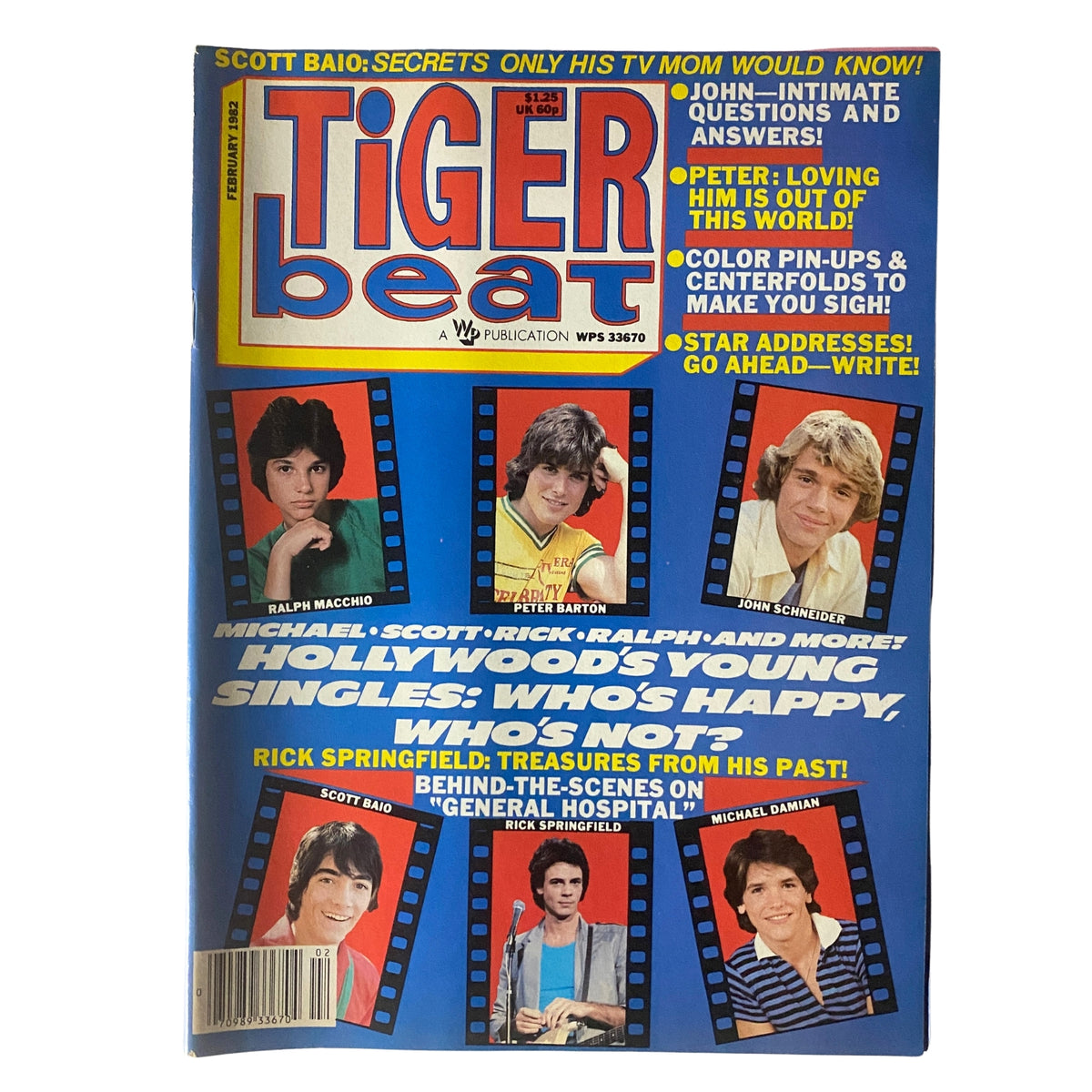 Cover of Tiger Beat Magazine February 1982 featuring Ralph Macchio and Peter Barton, a nostalgic collector's item showcasing iconic teen idols.