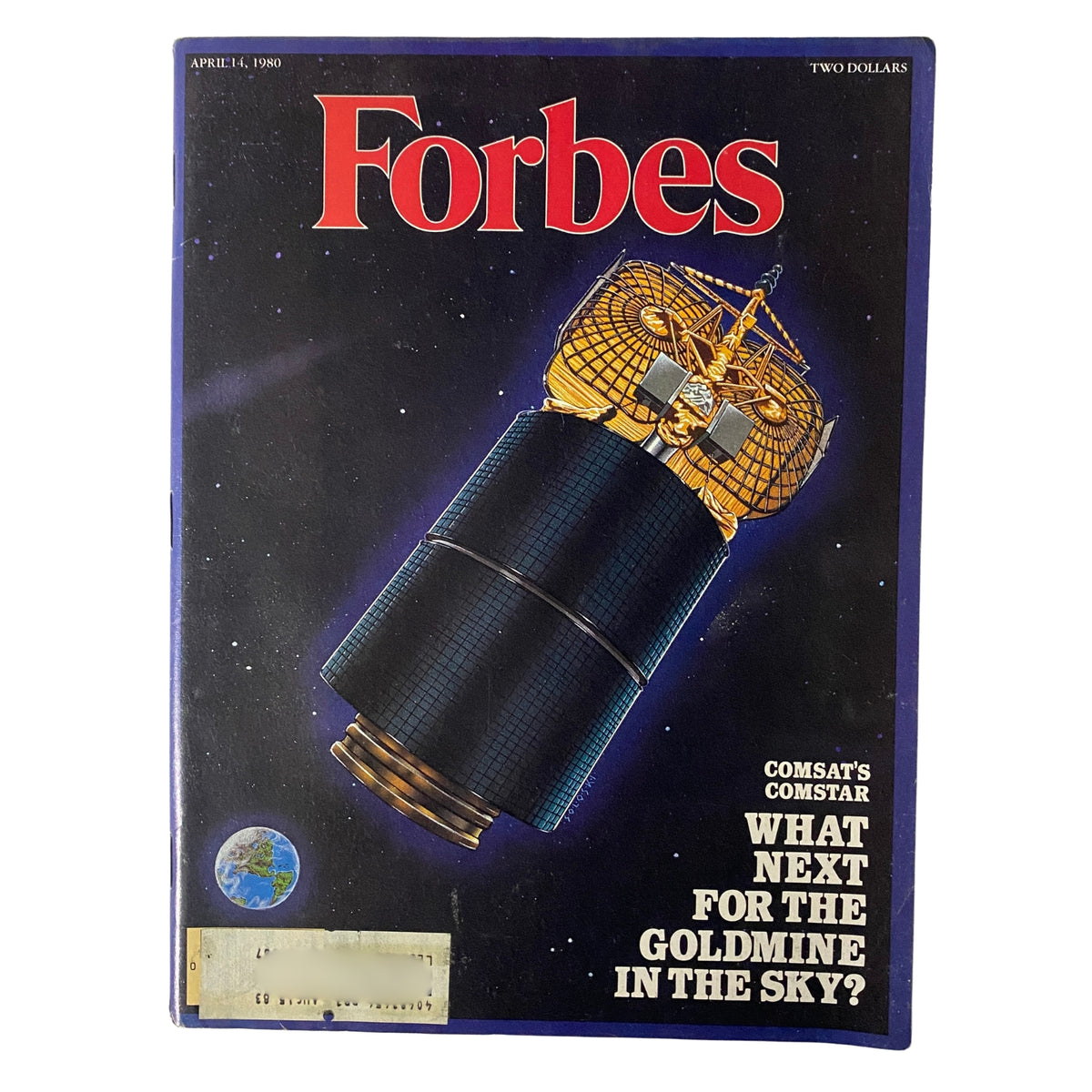 Cover of Forbes Magazine, April 14, 1980, featuring the Communications Satellite Corp. and a satellite illustration, highlighting discussions on satellite communications.