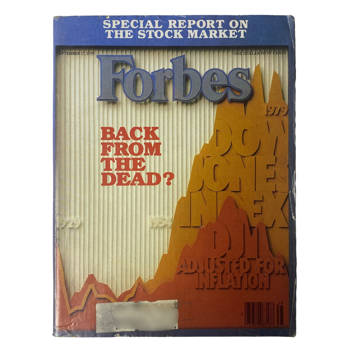 Cover of Forbes Magazine from September 17, 1979, featuring the headline 'Back from the Dead?' related to the Dow Jones Index and a special report on the stock market.