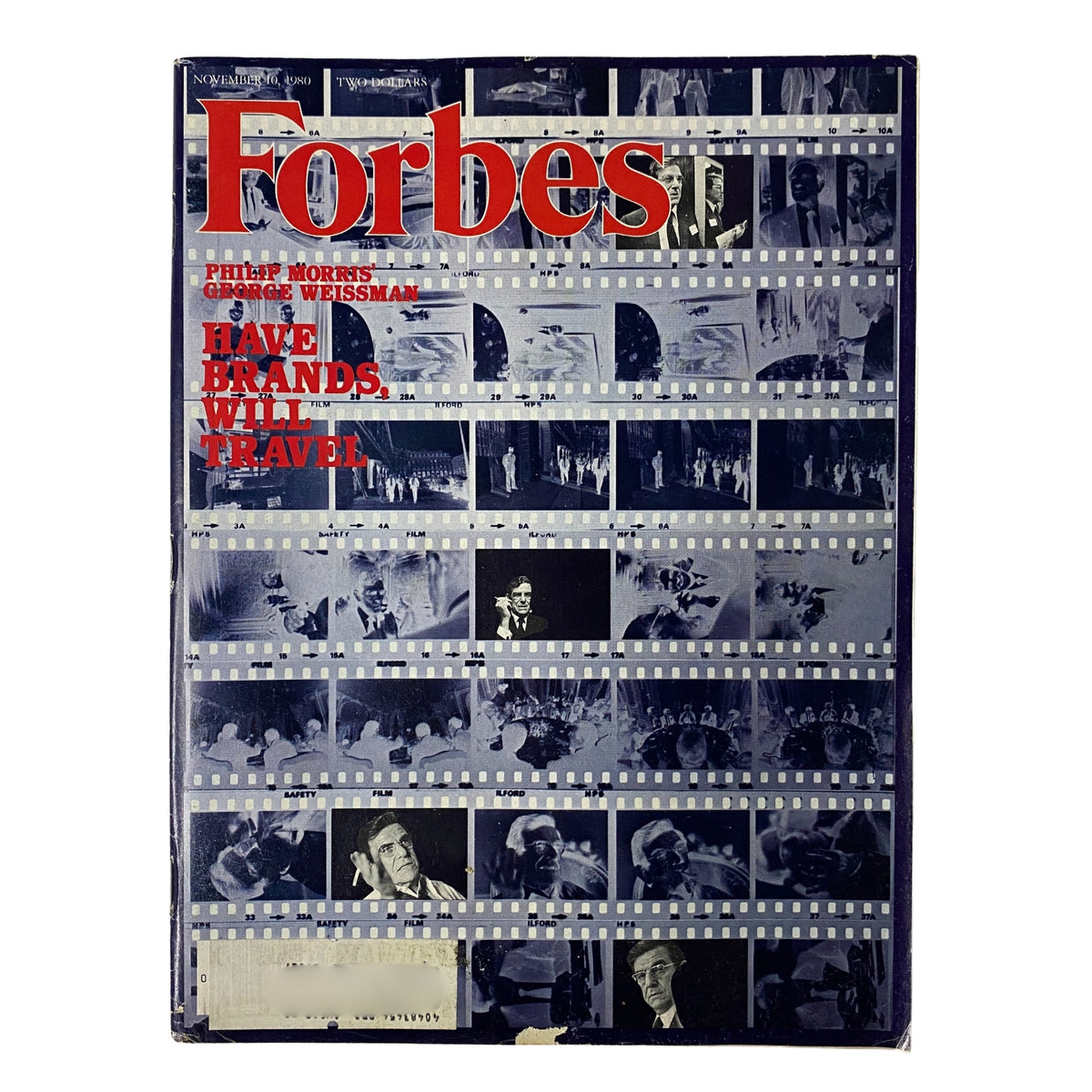Cover of Forbes Magazine November 10, 1980 featuring Philip Morris CEO George Weissman with the headline 'HAVE BRANDS, WILL TRAVEL'.