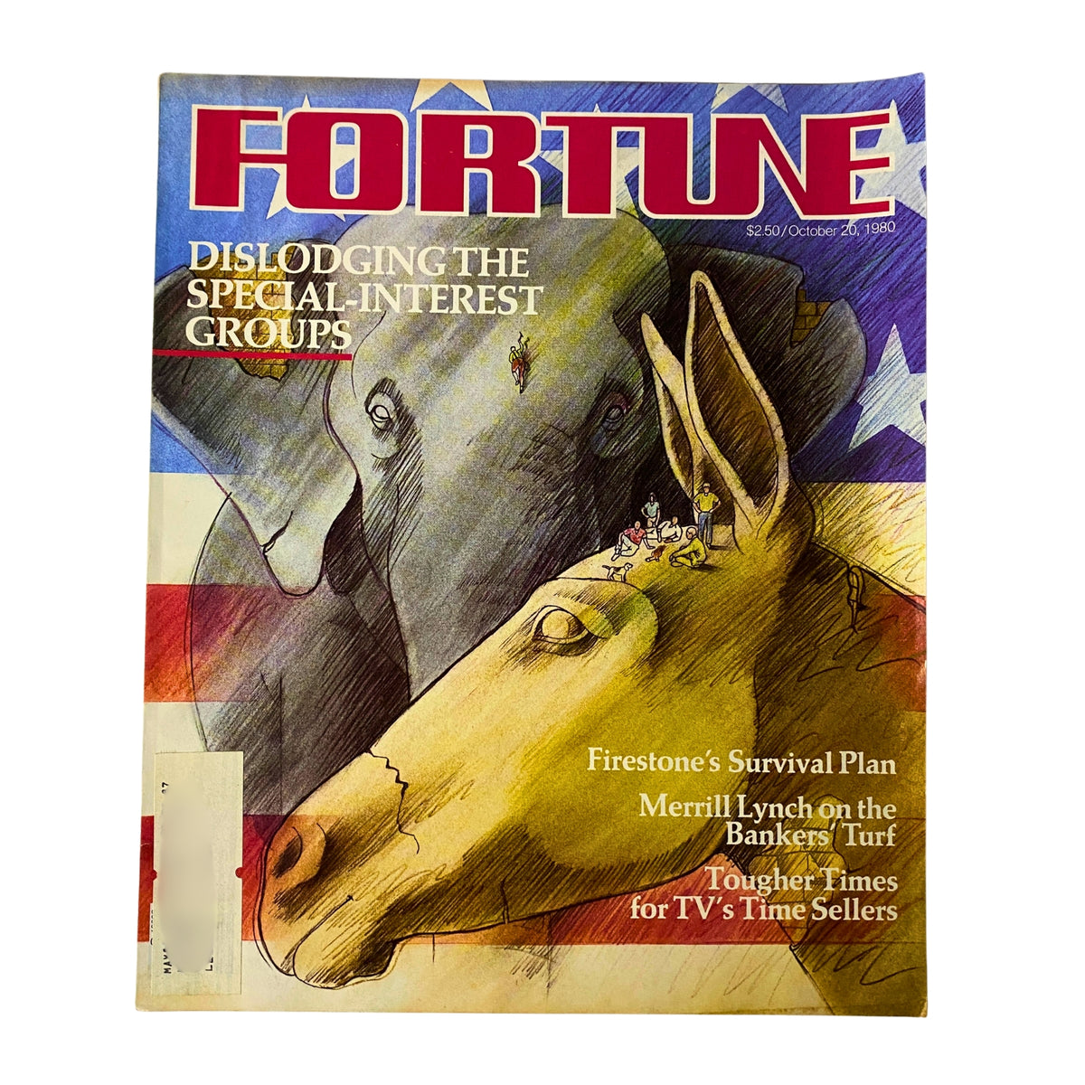 Cover of Fortune Magazine October 20, 1980 featuring the title 'Dislodging the Special-Interest Groups' with a colorful illustration of an elephant and a donkey, symbolizing American politics.