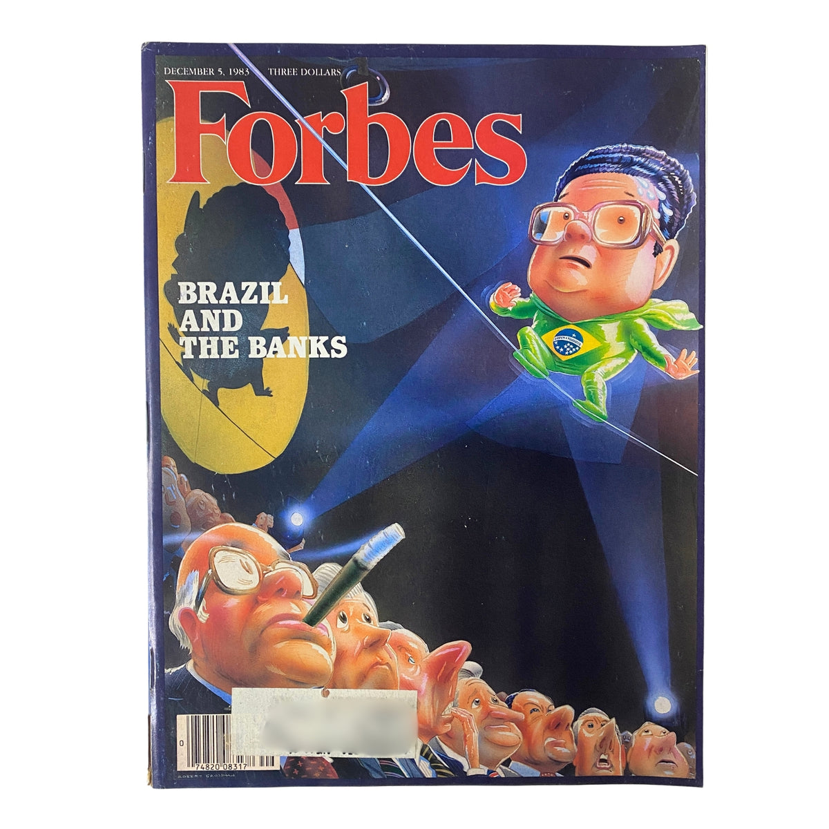 Forbes Magazine cover from December 5, 1983 featuring the title 'Brazil and The Banks' with a cartoon illustration highlighting Brazil's financial situation amid a backdrop of concerned bankers.