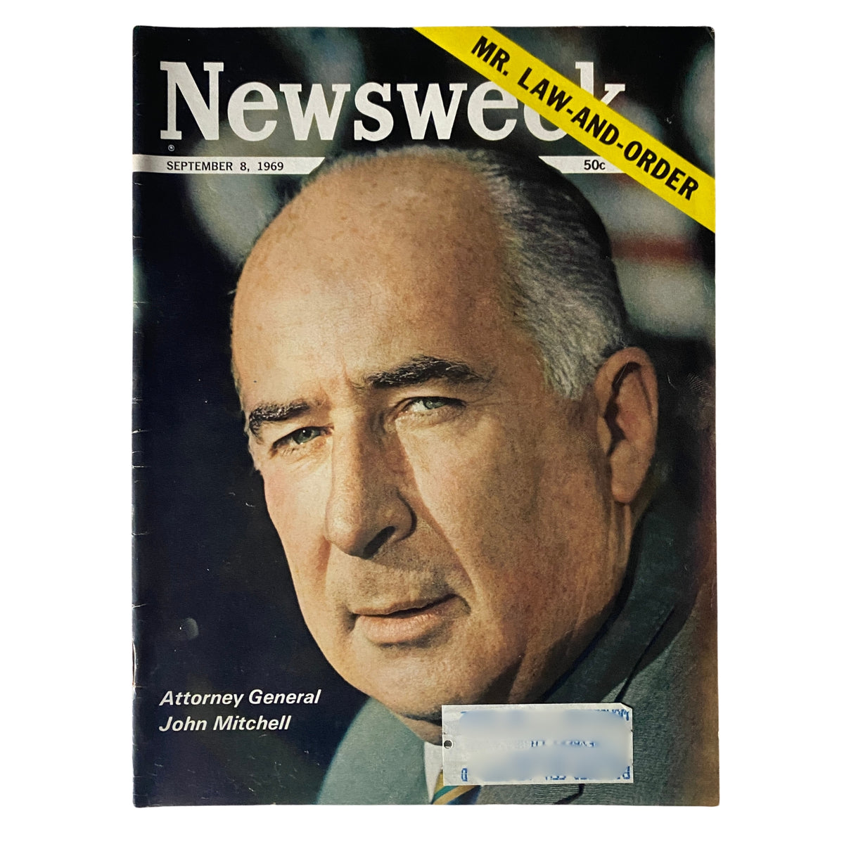 Cover of Newsweek Magazine from September 8, 1969 featuring Attorney General John Mitchell with the headline 'Mr. Law-and-Order'.