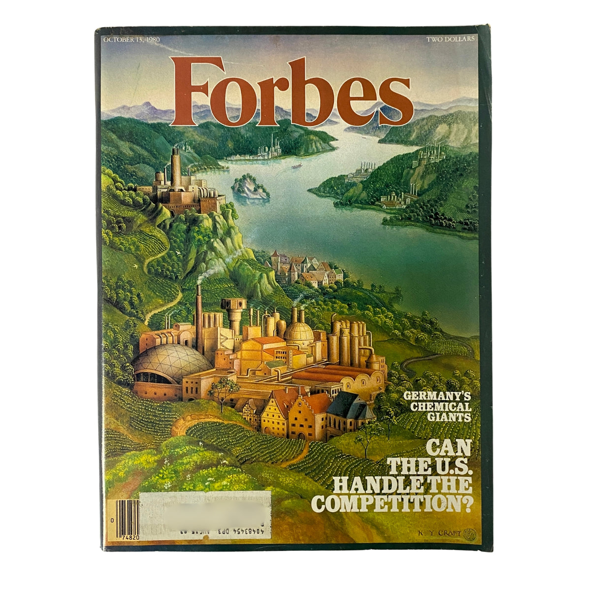 Forbes Magazine cover from October 13, 1980, featuring the title 'The German Chemical Giants' and an illustration depicting German industry and nature.