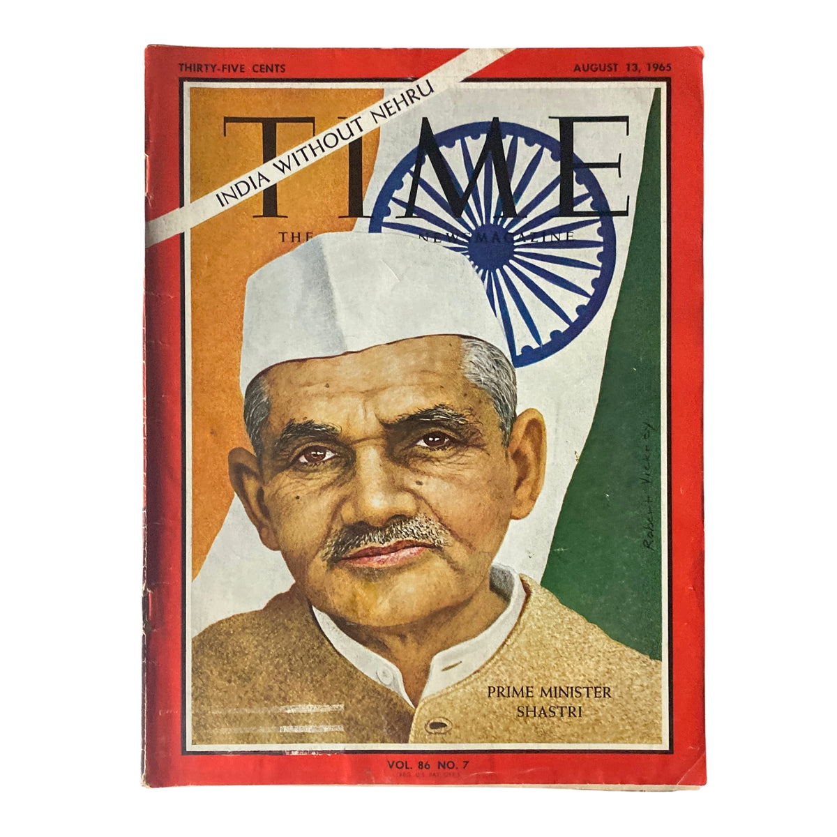 Cover of Time Magazine dated August 13, 1965, featuring Indian Prime Minister Lal Bahadur Shastri, showcasing the political landscape of India during the 1965 Indo-Pakistani War.