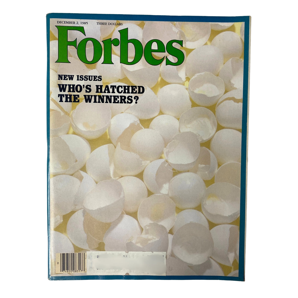 Cover of Forbes Magazine from December 2, 1985, titled 'Who's Hatched The Winners?' showcasing a backdrop of egg shells symbolizing new beginnings in business.