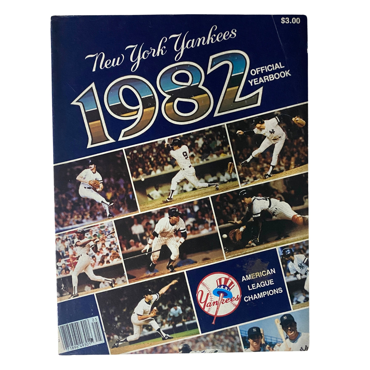 1982 New York Yankees Official Yearbook cover featuring iconic baseball players and team logo, capturing the essence of the Yankees' season.