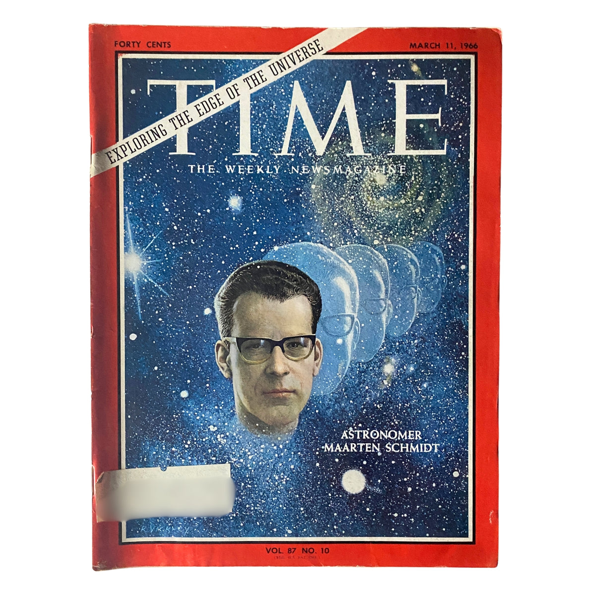 Time Magazine March 11, 1966 Vol 87 No. 10 featuring acclaimed astronomer Maarten Schmidt on the cover, highlighting the theme 'Exploring the Edge of the Universe'.