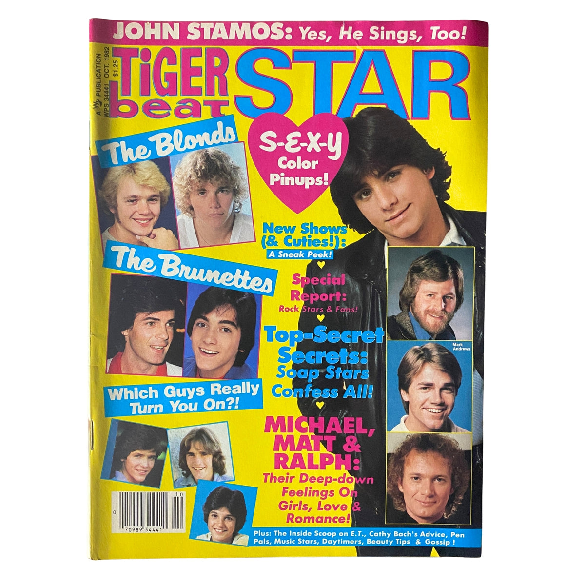 Cover of Tiger Beat Star Magazine October 1982 featuring Ralph Macchio and Mark Andrews, highlighting articles about teen heartthrobs and vintage pop culture, ideal for collectors.