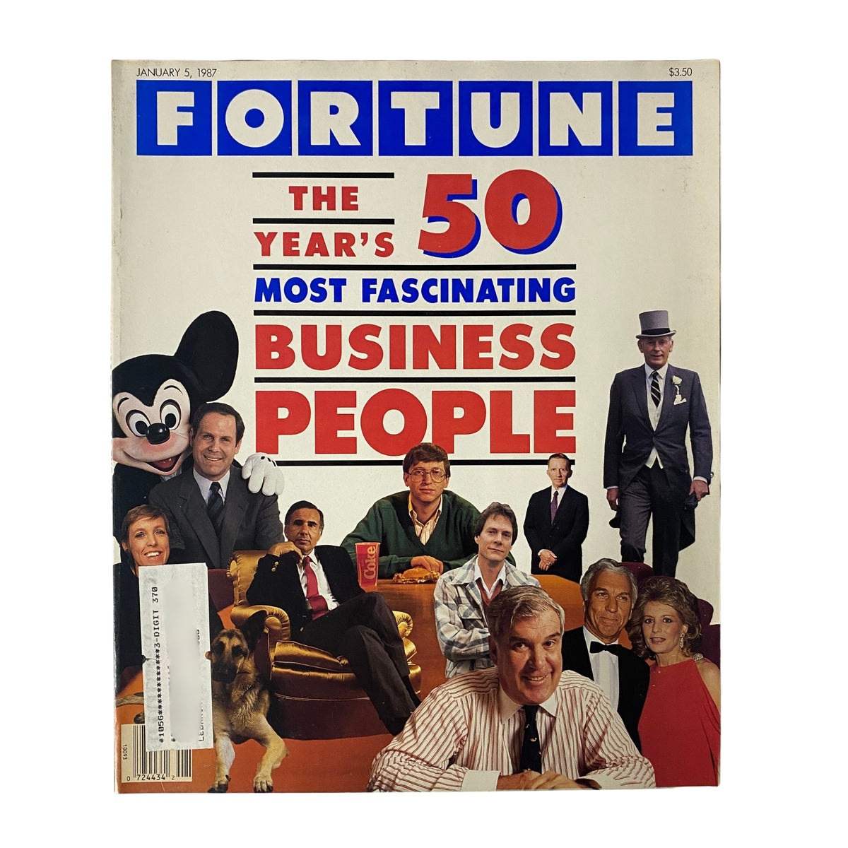 Cover of Fortune Magazine January 5, 1987 featuring the title 'THE YEAR'S 50 MOST FASCINATING BUSINESS PEOPLE' with notable images of business leaders and personalities.