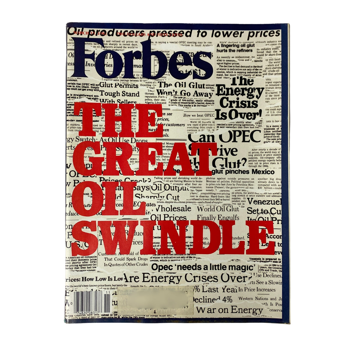 Cover of Forbes Magazine dated March 15, 1982, featuring the prominent headline 'The Great Oil Swindle.' The cover highlights economic issues in the oil market and showcases various related articles, reflecting the publication's insights into the energy crisis of that era.
