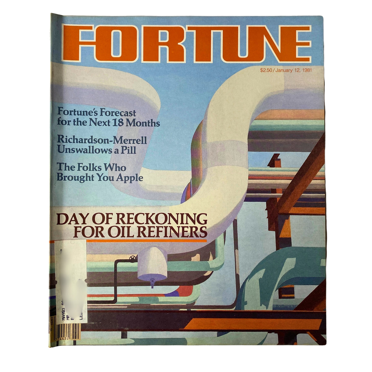 Cover of Fortune Magazine, January 12, 1981, featuring the title 'Day of Reckoning for Oil Refiners'. This vintage issue explores the challenges faced by oil refiners during an economic crisis.