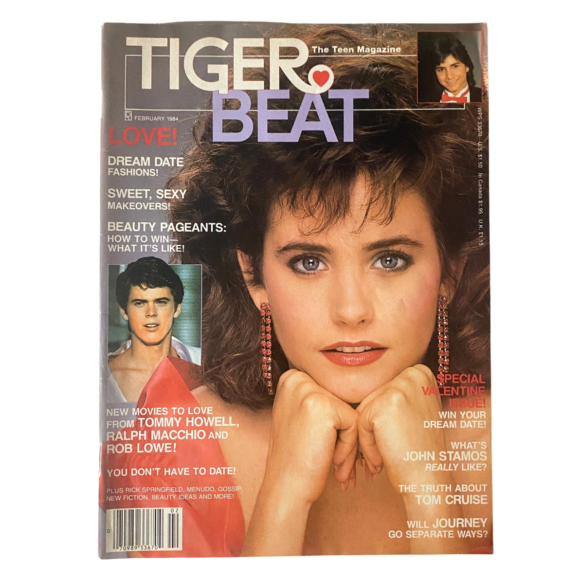 Cover of Tiger Beat Magazine February 1984 featuring Courteney Cox and Tommy Howell, highlighting iconic 1980s teen culture with special focus on love and beauty.