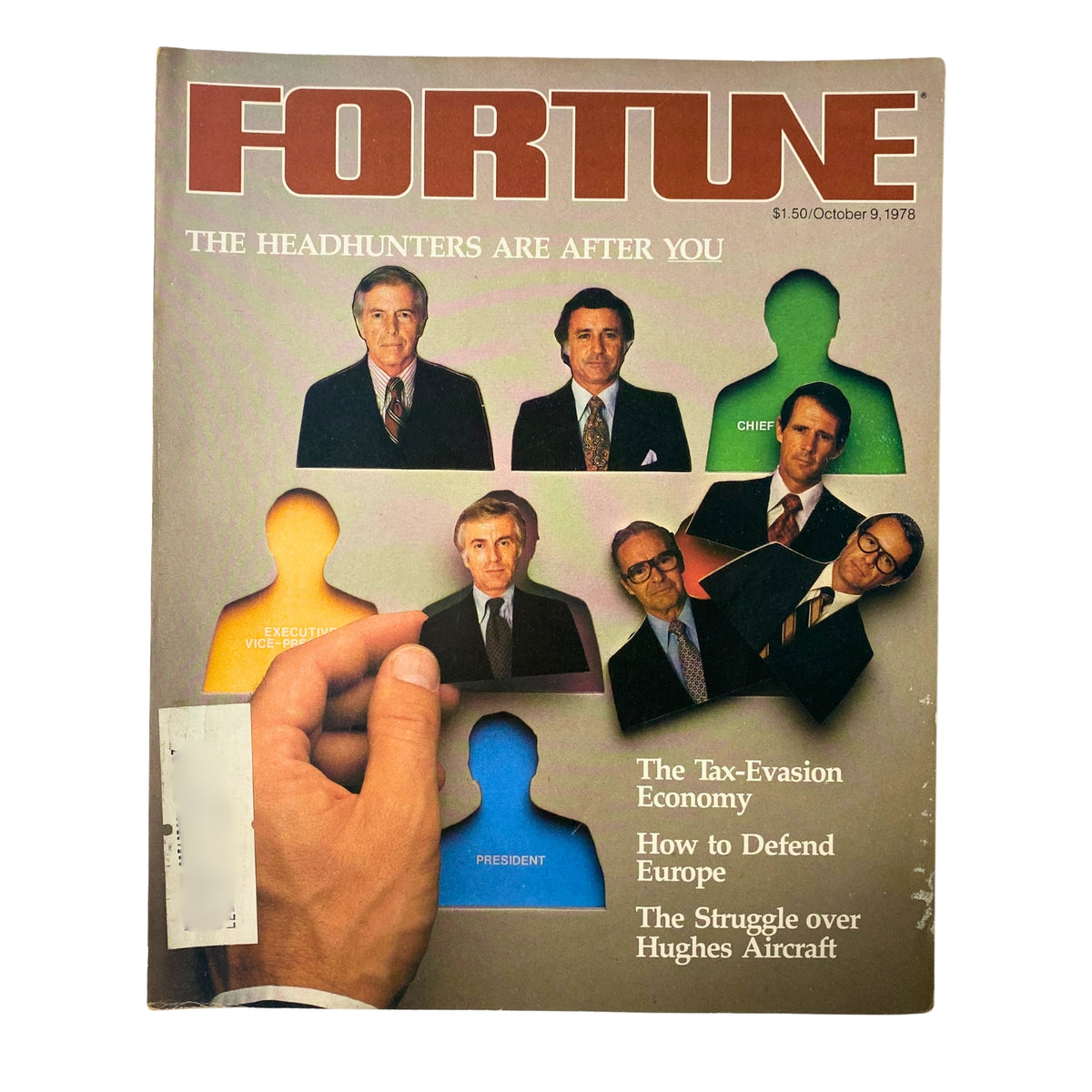 Cover of Fortune Magazine, October 9, 1978, featuring the article 'The Headhunters Are After You', depicting business executives and a hand holding a cutout silhouette.