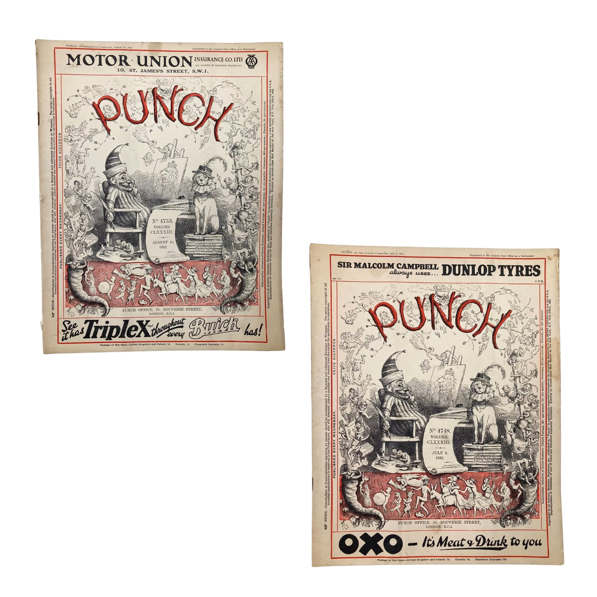 Vintage Punch magazine cover featuring humorous illustrations from July 6, 1932, included in the lot of 2 Punch Magazines – August 10, 1932 & July 6, 1932 – Pre-WWII.