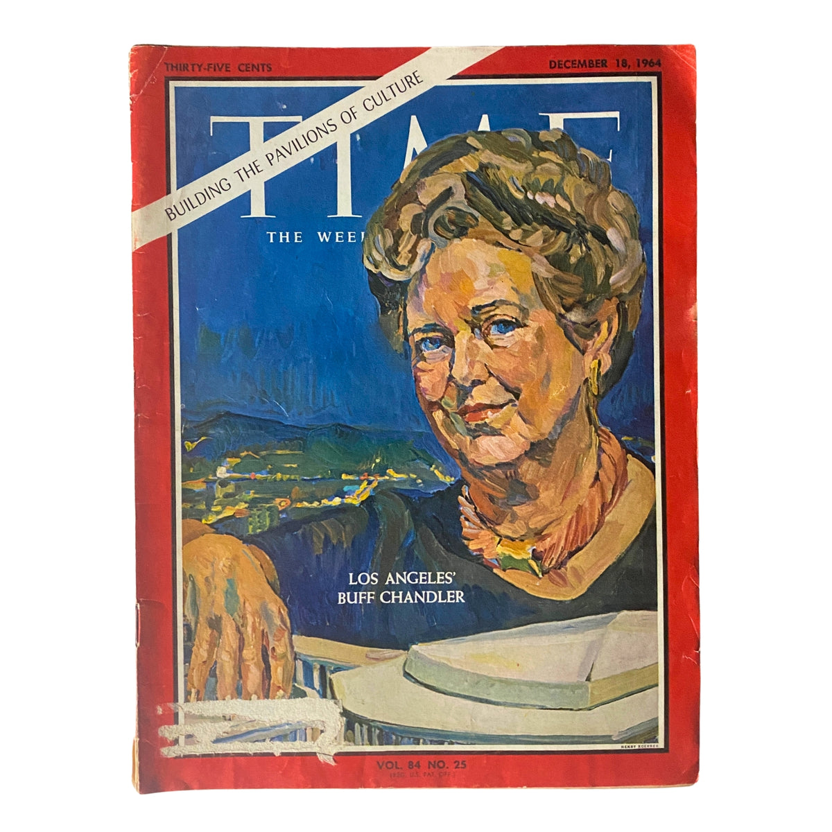 Time Magazine December 18, 1964, featuring Los Angeles' Buff Chandler on the cover, Volume 84, No. 25, showcasing the cultural landscape of mid-20th century Los Angeles.