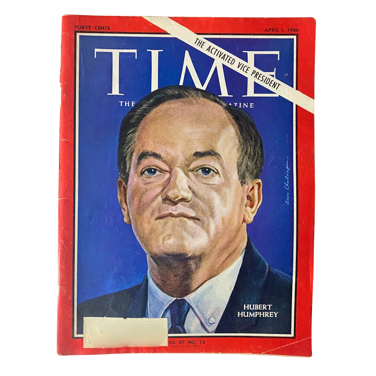 Time Magazine April 1, 1966 Vol 87 No. 13 featuring Hubert Humphrey on the cover, showcasing a significant moment in American political history during the Johnson administration.