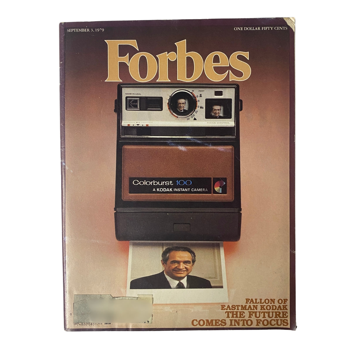 Cover of Forbes Magazine dated September 3, 1979, featuring Eastman Kodak's Colorburst 100 instant camera, with the title prominently displayed above a photo of a Kodak executive and the tagline about Kodak's future.