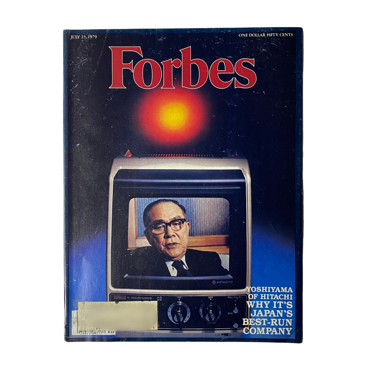 Forbes Magazine cover from July 23, 1979 featuring Yoshiyama of Hitachi, highlighting Japan's best-run company and showcasing a vintage television.