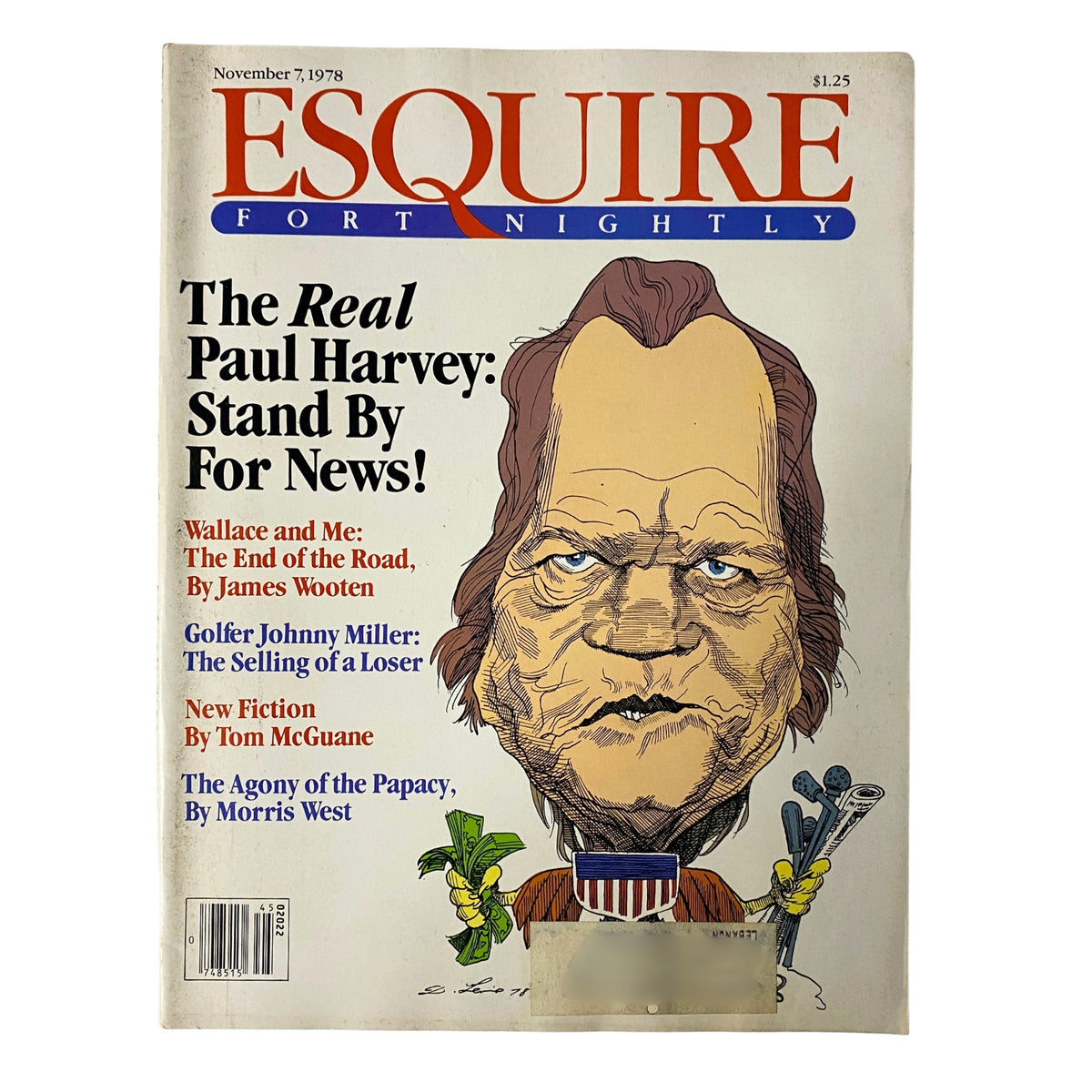Esquire Magazine November 7, 1978 featuring a caricature of Paul Harvey on the cover, titled 'The Real Paul Harvey: Stand By For News!', highlighting articles on various topics including politics and culture.