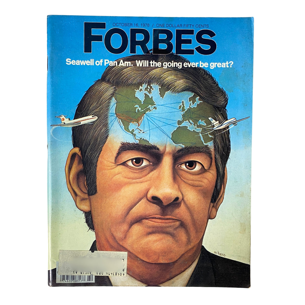 Forbes Magazine cover from October 16, 1986 featuring the title 'Pan American: Coming Home', highlighting the portrait of a businessman with a globe and airplanes in the background.
