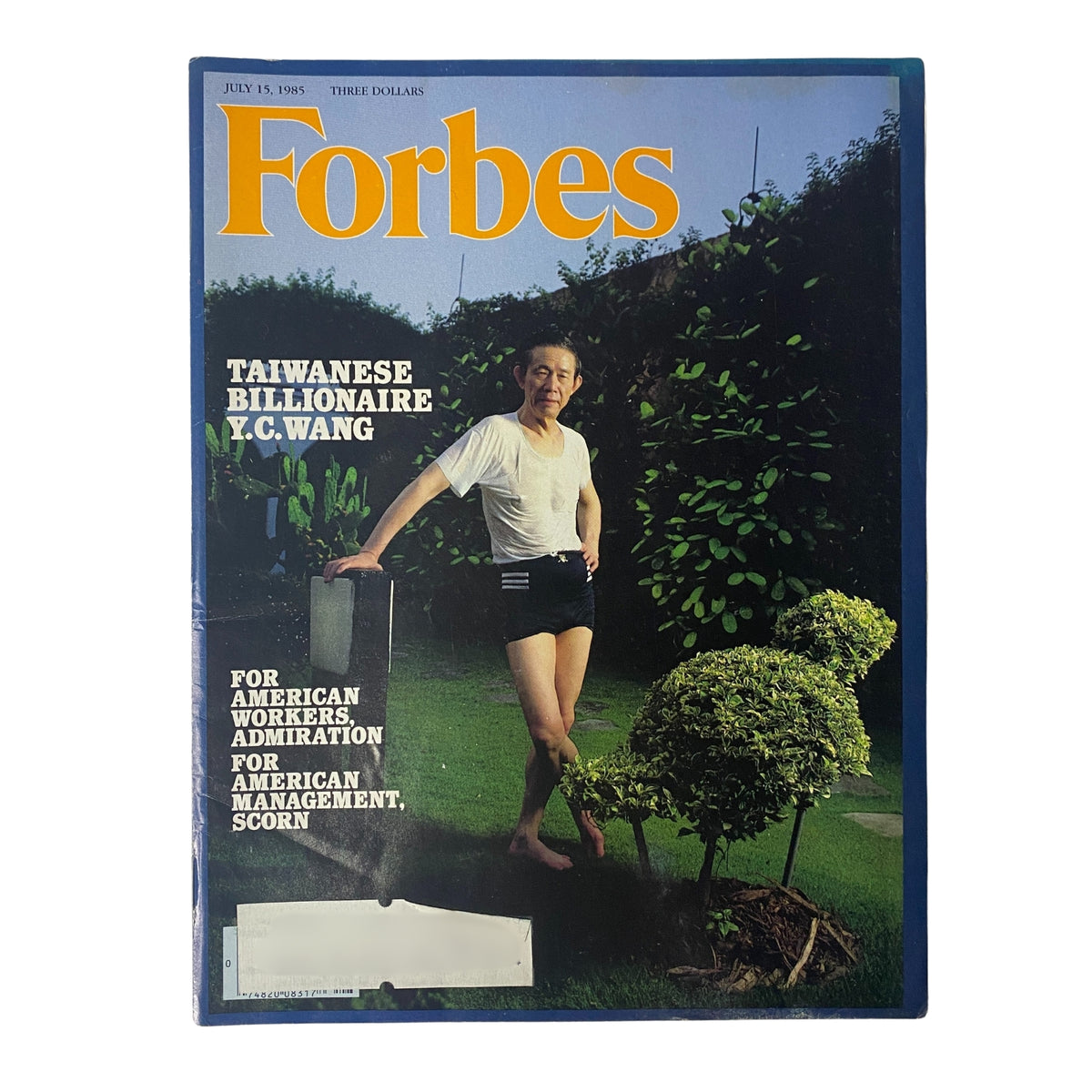 Forbes Magazine cover from July 15, 1985 featuring Taiwanese billionaire Y.C. Wang, highlighting his story in the chemical industry.