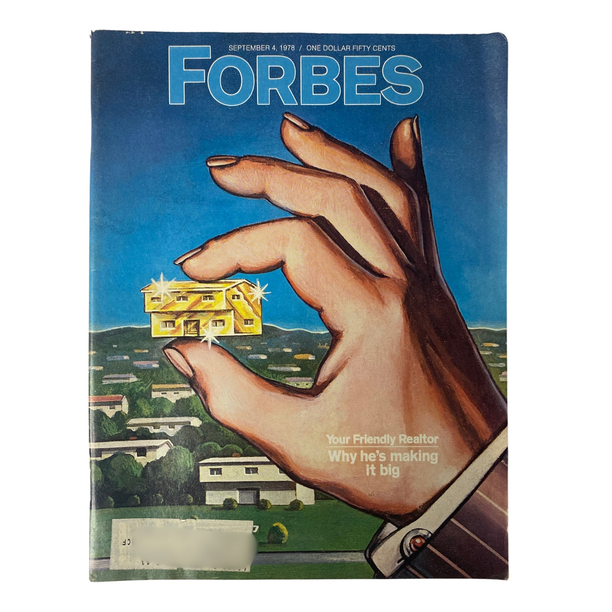 Forbes Magazine September 4, 1978 cover featuring an illustration of a hand holding a miniature house, highlighting the cover story 'Your Friendly Realtor: Why he's making it big'.