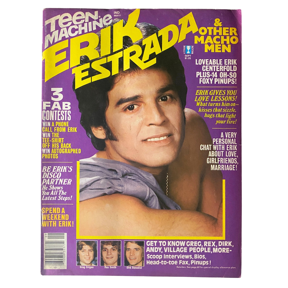 Teen Machine Magazine September 1979 Erik Estrada, Greg Evigan w Poster No Label
