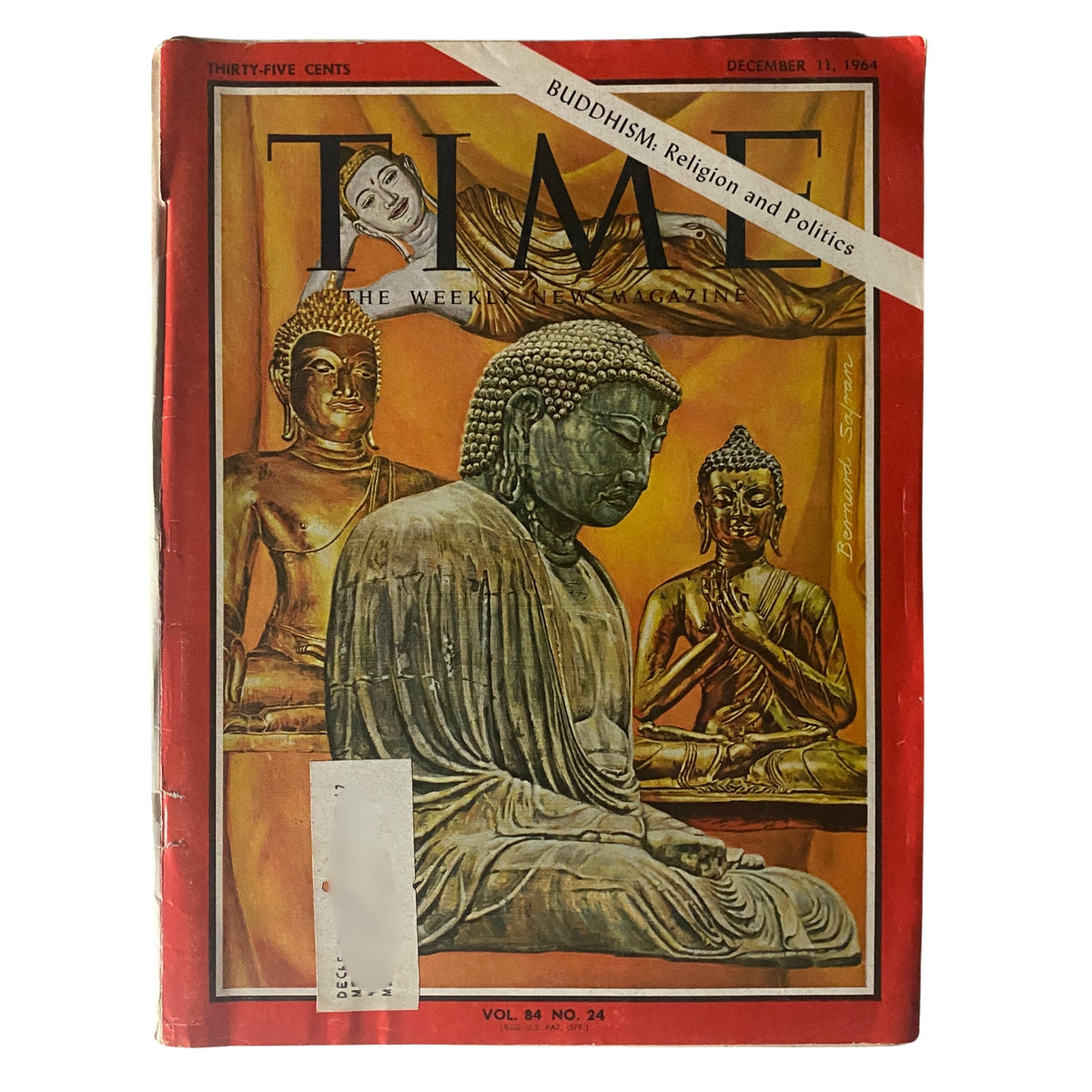 Cover of Time Magazine from December 11, 1964, Vol 84 No. 24, featuring the cover story 'Buddhism: Religion and Politics' with artistic representations of Buddha statues and historical elements.
