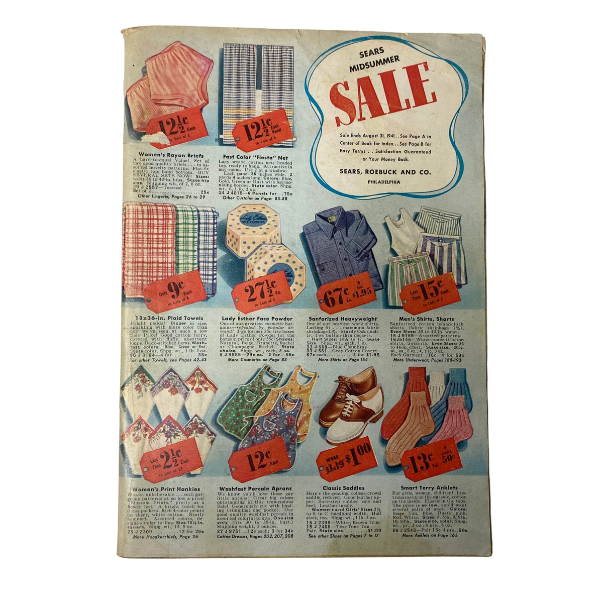 Front cover of the 1941 Sears Midsummer Sale Catalog showcasing various household items and clothing with promotional pricing and advertisements.