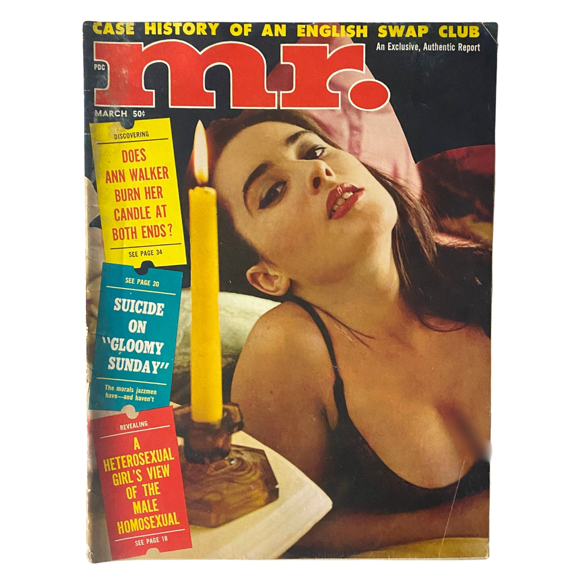 Cover of Mr. Magazine March 1964 Vol 8 No. 4 featuring the provocative story 'Sadie and His Dead Eye'. The magazine showcases a vintage aesthetic with a seductive image and bold text highlighting intriguing articles and topics.