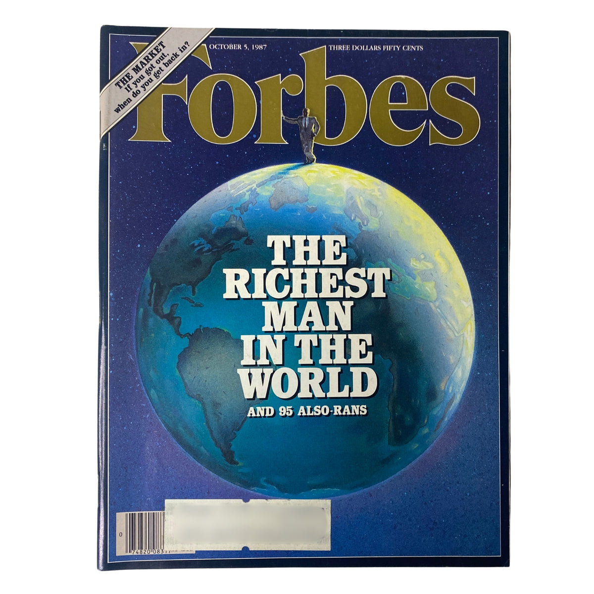 Cover of Forbes Magazine, October 5, 1987, featuring 'The Richest Man in the World' headline and a globe illustration.