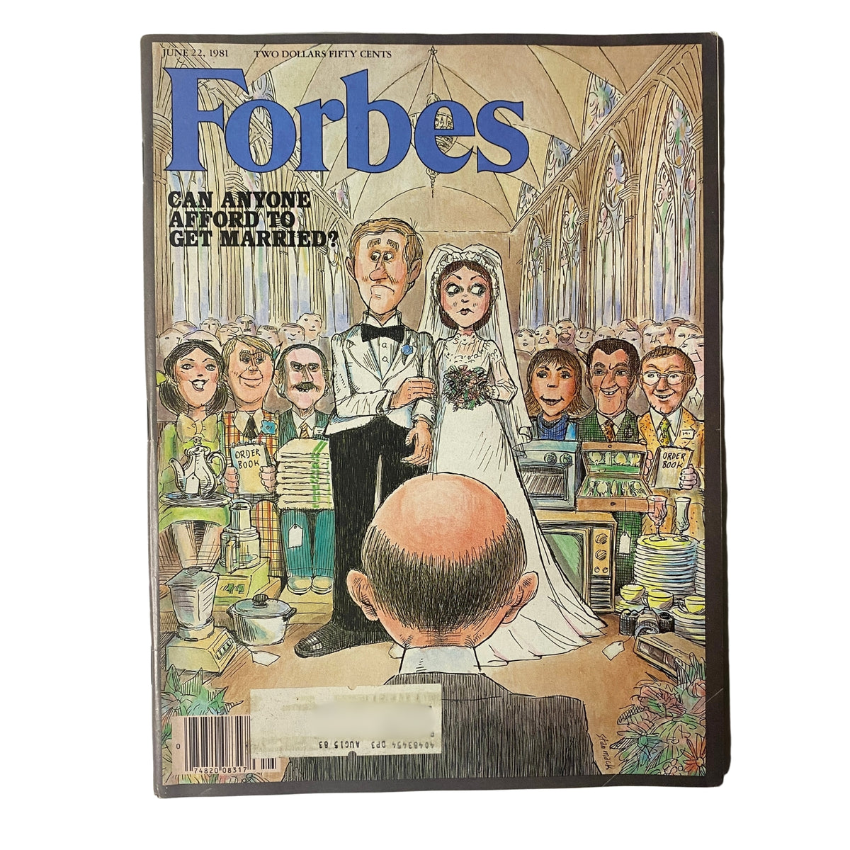 Cover of Forbes Magazine dated June 22, 1981, featuring a cartoon illustration related to the cover story 'The High Cost of Loving,' depicting a wedding scene with humorous characters questioning marriage affordability.