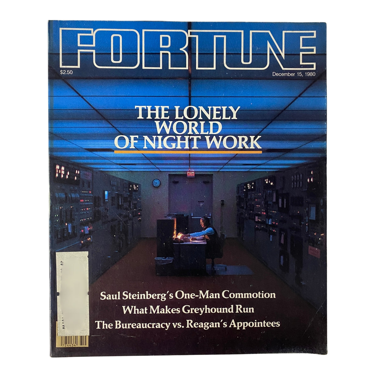 Fortune Magazine cover from December 15, 1980, titled 'The Lonely World of Night Work,' showcasing a dimly lit control room with a worker at a desk, highlighting the challenges of nighttime employment.