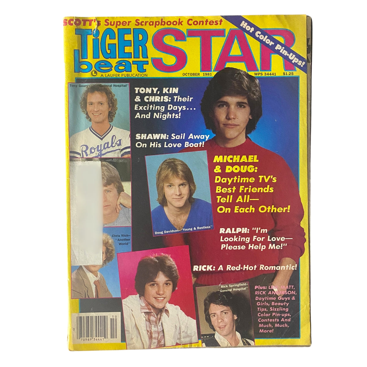 Tiger Beat Star Magazine October 1981 cover featuring Tony Geary, Doug Davidson, and Chris Rich with vibrant colors and pop culture headlines.