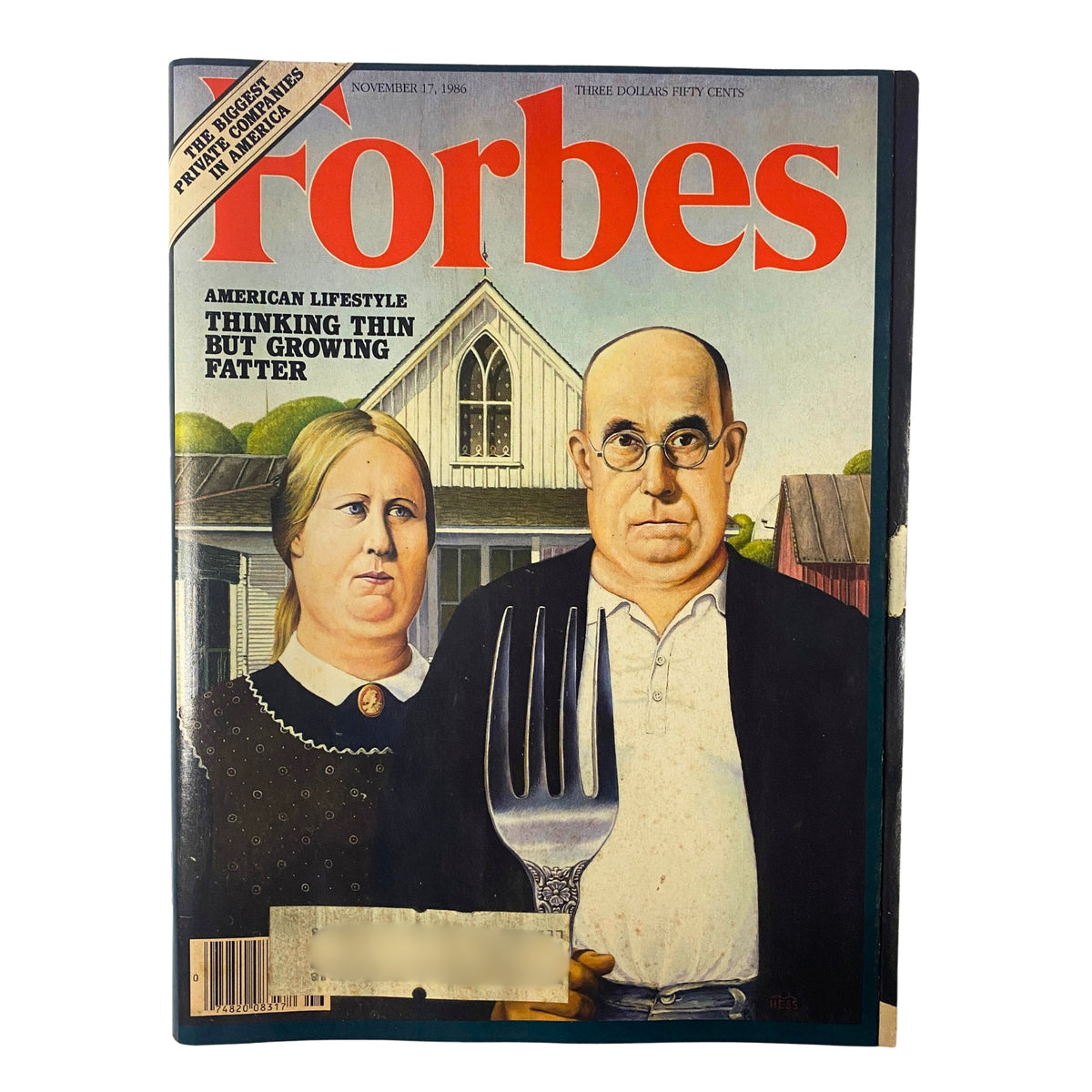 Cover of Forbes Magazine dated November 17, 1986 featuring the title 'Losing The Battle Of The Bulge,' depicting a man and woman in front of a farmhouse, addressing obesity issues in America.