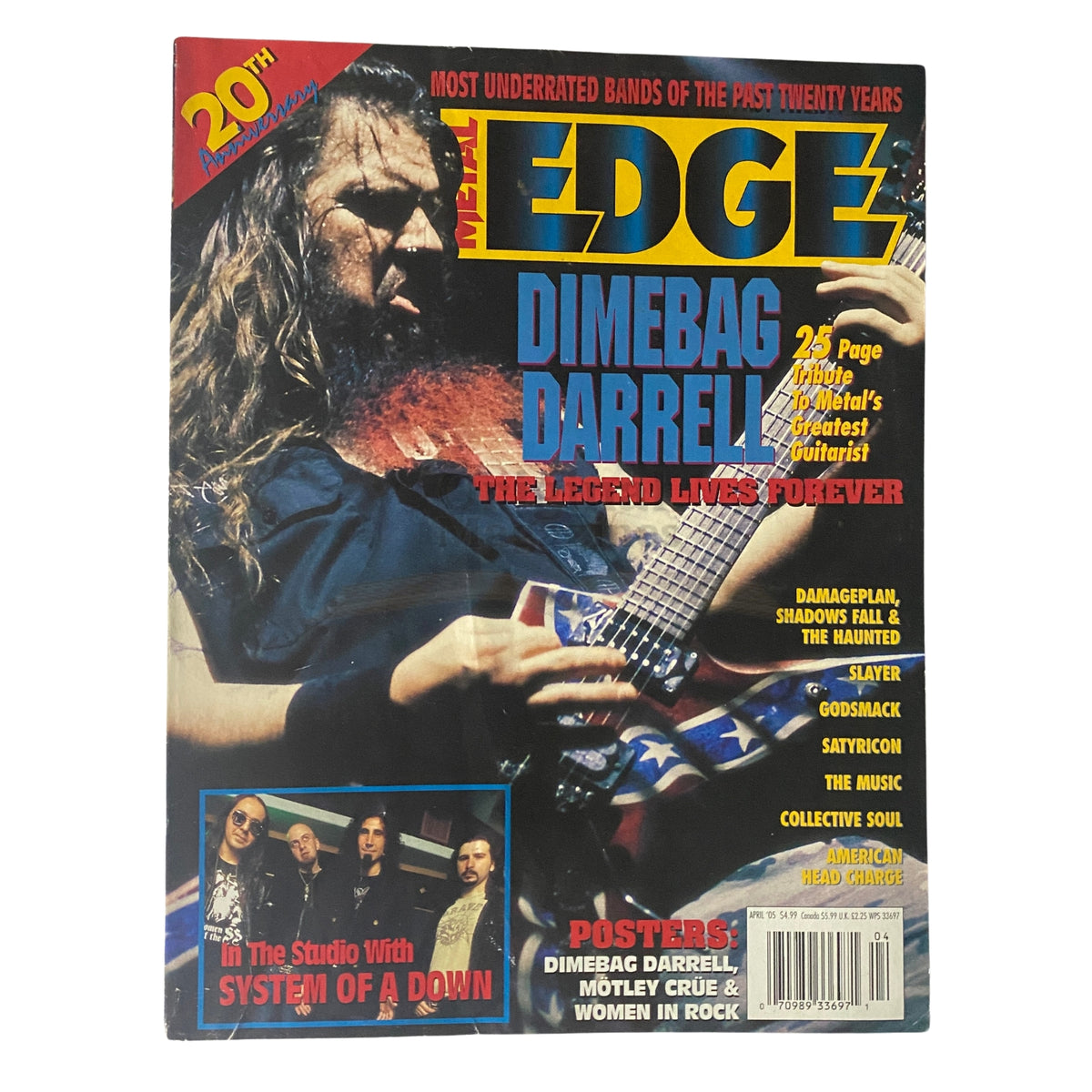 Metal Edge Magazine April 2005 Dimebag Darrell, Godsmack w Poster No Label VG