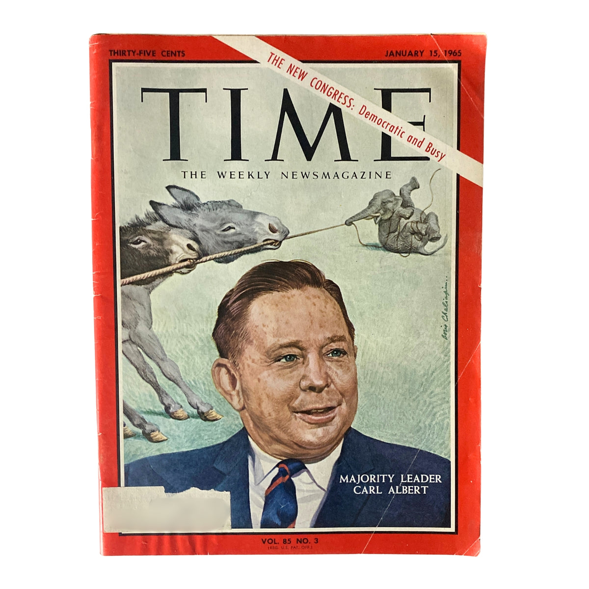 Time Magazine January 15, 1965 Vol 85 No. 3 featuring Majority Leader Carl Albert on the cover with a political illustration, reflecting significant events of the 1960s.