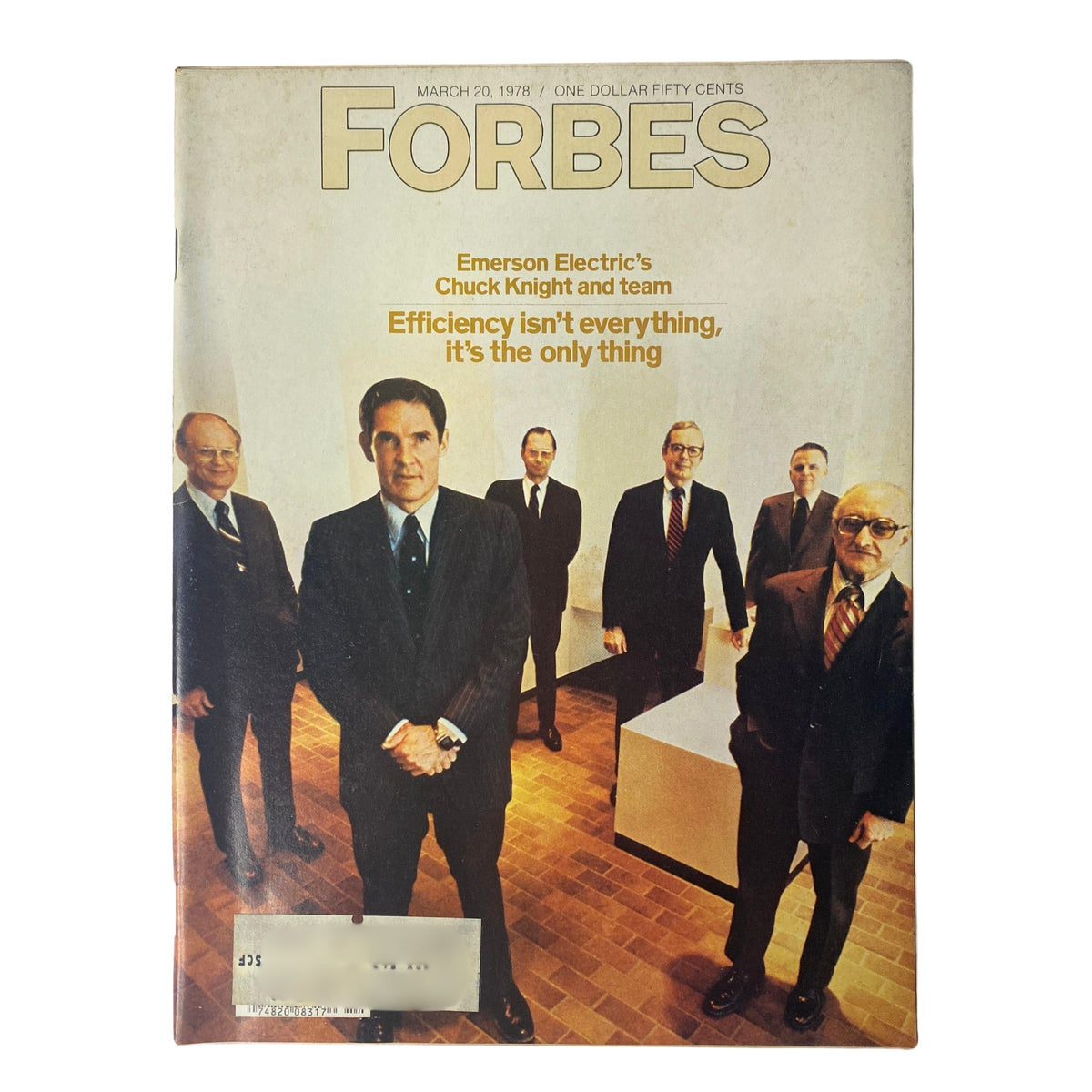 Cover of Forbes Magazine dated March 20, 1978, featuring Emerson Electric's Chuck Knight and his team, highlighting the theme 'Efficiency isn't everything, it's the only thing.'