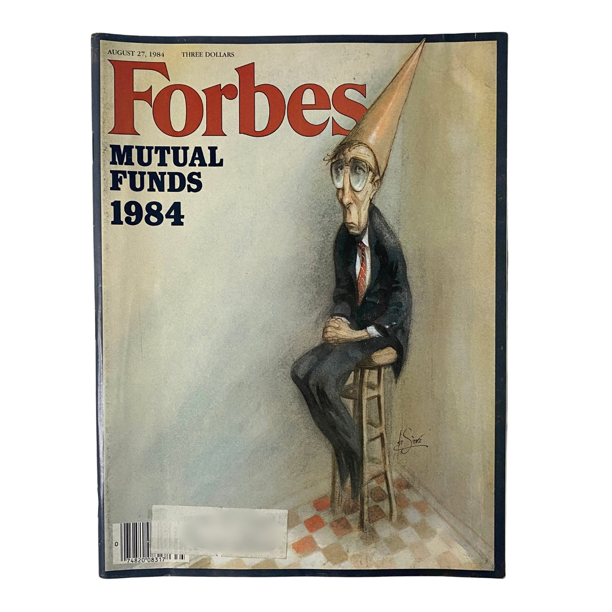 Cover of Forbes Magazine dated August 27, 1984, featuring an illustration related to Mutual Funds of 1984, highlighting themes of investment caution.