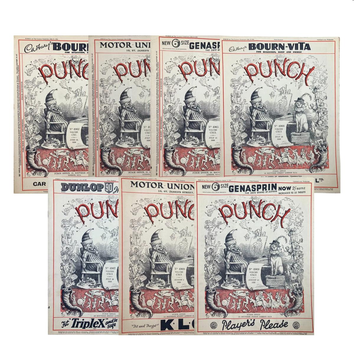Lot of 7 Punch Magazine 1936 June, July and August WWII Cartoon & Humour
