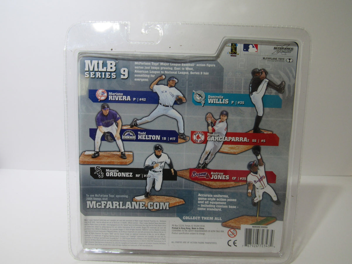 Back packaging of Mcfarlane MLB Series 9 Figure featuring Mariano Rivera and other MLB figures available in the collection.