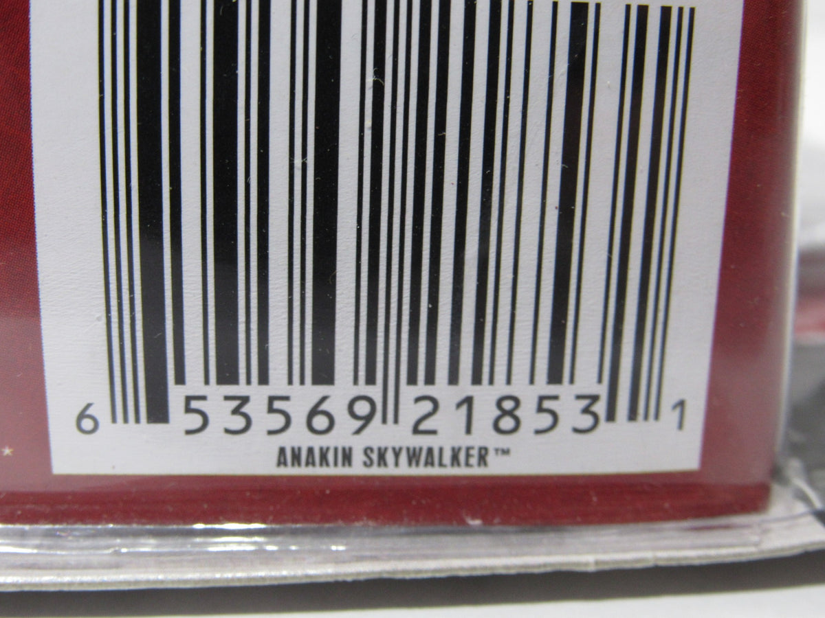 Barcode close-up from Star Wars Anakin Skywalker Clone Wars with Tattoos 30th Anniversary figure packaging.