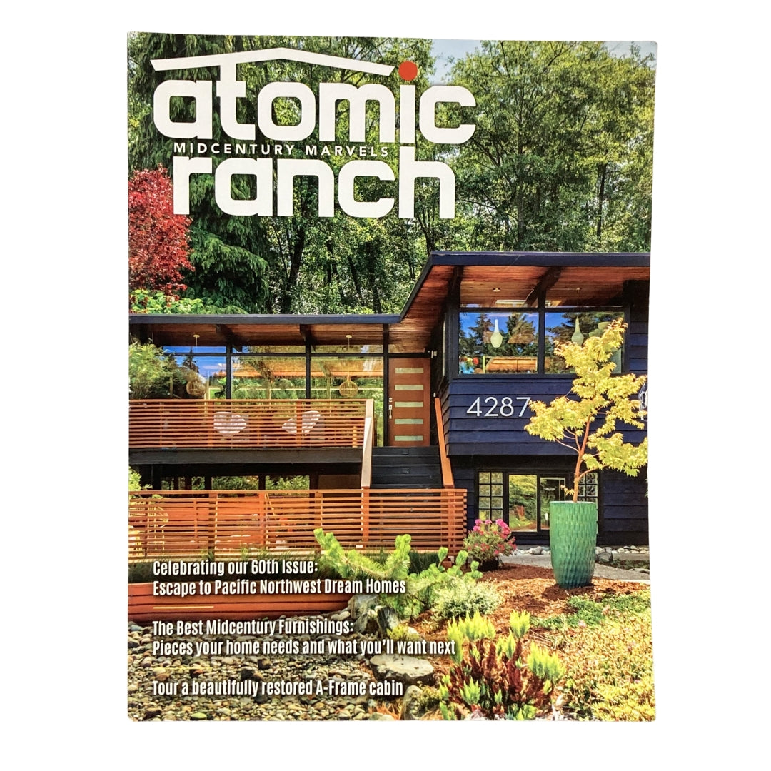Atomic Ranch Magazine Winter 2018 showcasing mid-century marvels with a stunning modern home cover featuring large windows and lush landscaping.