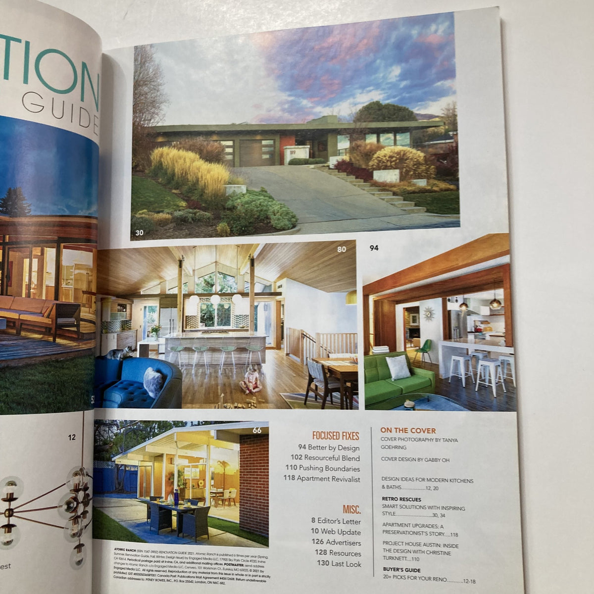 Detailed interior spread of Atomic Ranch Magazine 2021 The Renovation Guide Retro Rescues displaying innovative home designs and inspirational decor elements.