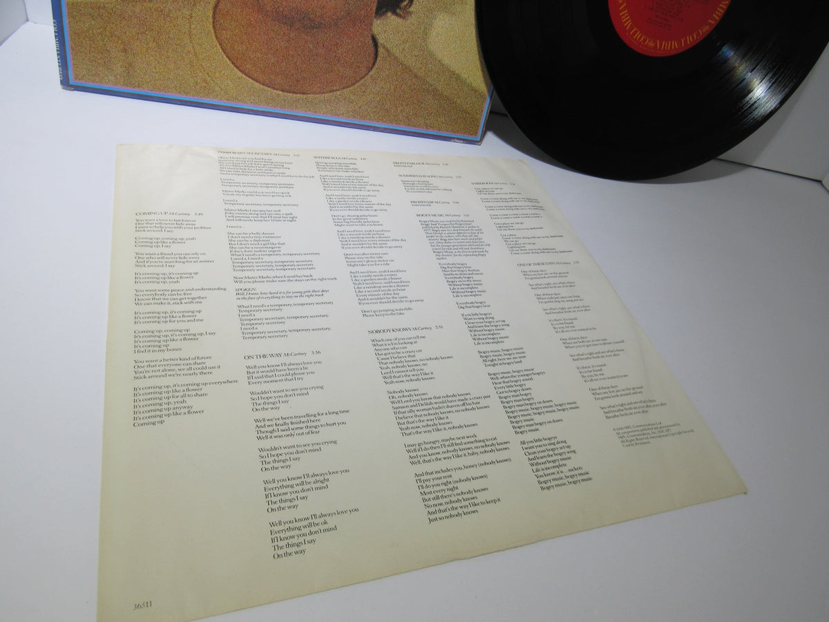 Lyrics sheet from the 1980 Paul McCartney: McCartney II LP FC 36511 Grade: VG, showing song titles and credits.