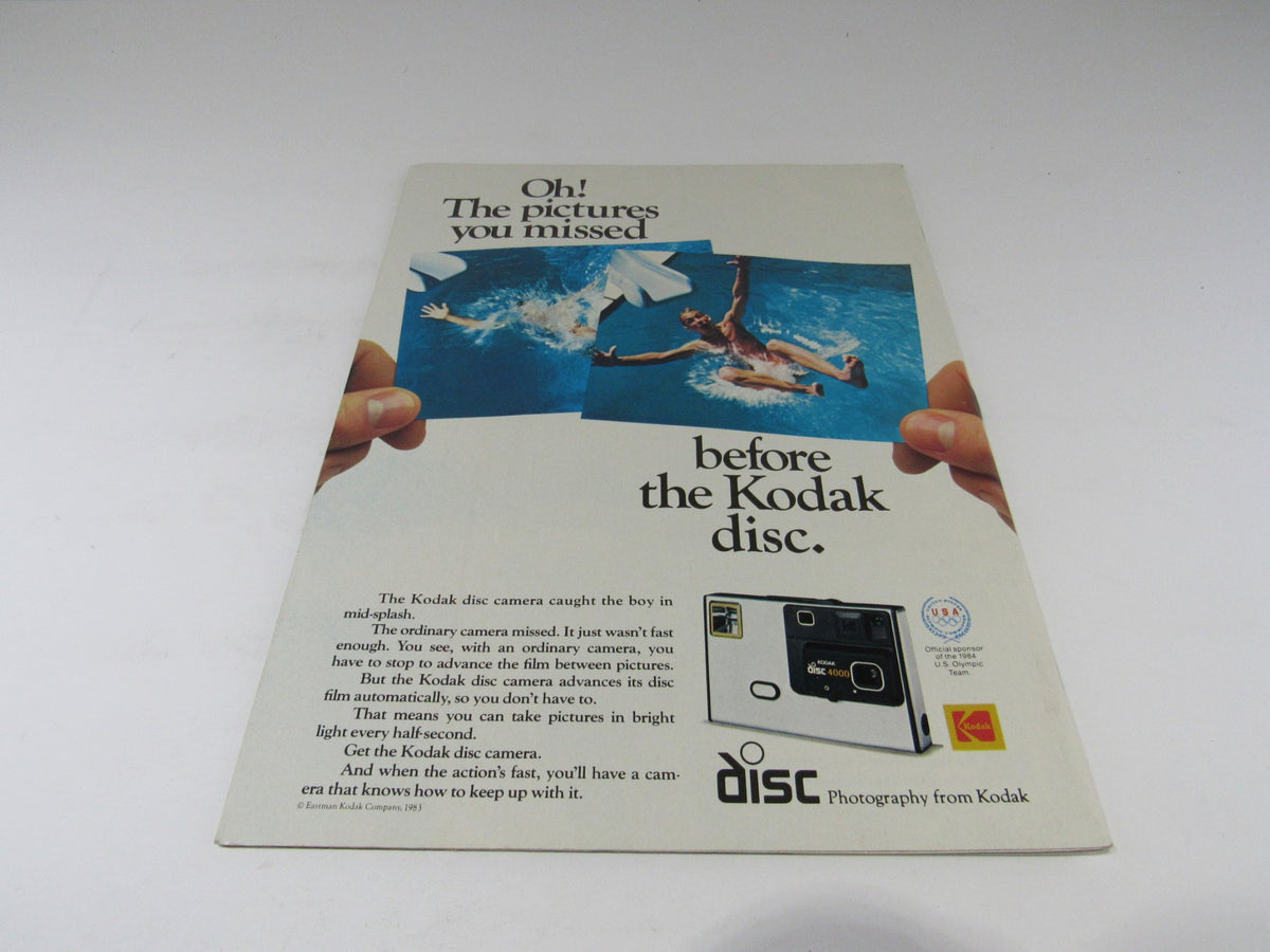 Back cover of the Vintage US Magazine August 1, 1983 highlighting Kodak photography, featuring an advertisement for Kodak disc cameras.