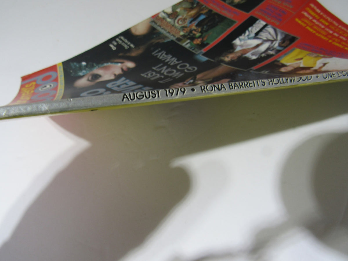 Side view of the VTG Rona Barrett's Hollywood magazine from August 1979, highlighting the publication date and title, emphasizing its vintage appeal for collectors.